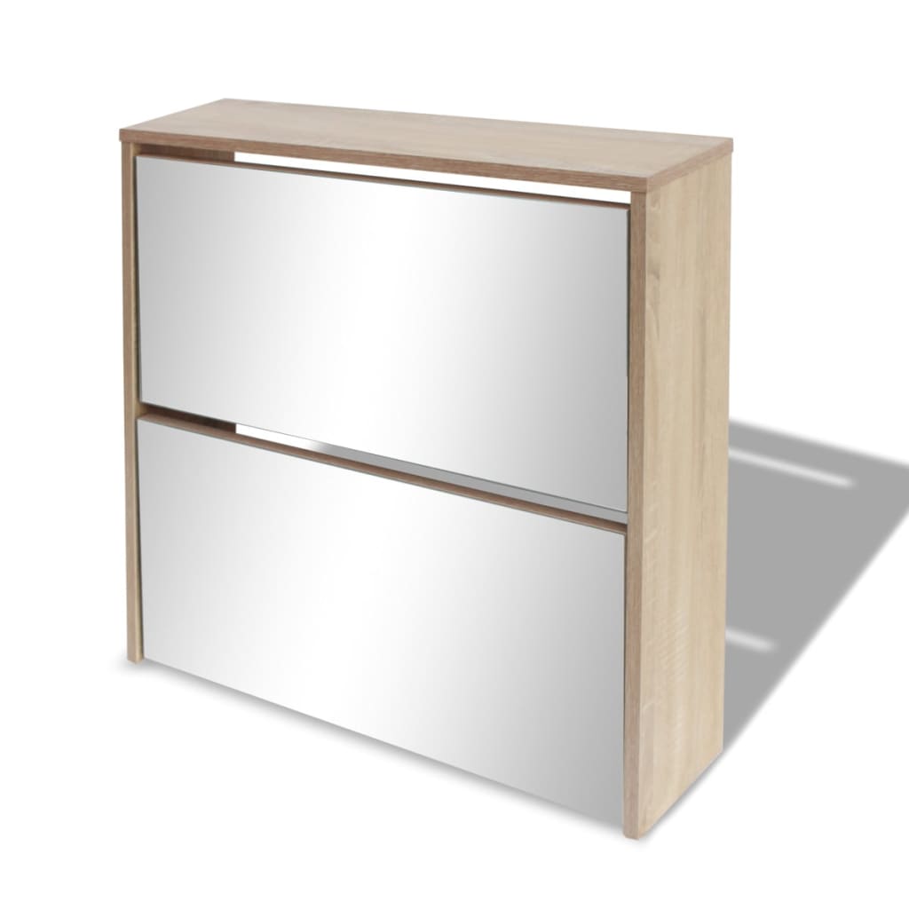 Skoställ DIV. Skoskåp med 2 lådor och spegel 63x17x67 cm ek