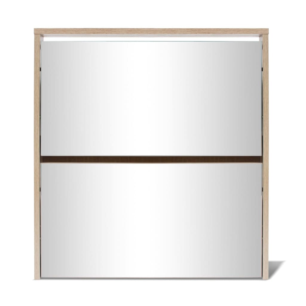 Skoställ DIV. Skoskåp med 2 lådor och spegel 63x17x67 cm ek