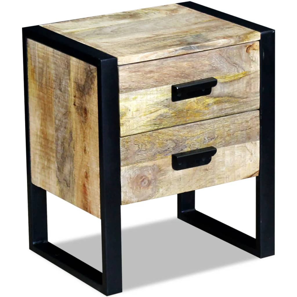 Sidobord Trä med 2 lådor massivt mangoträ 43x33x51 cm