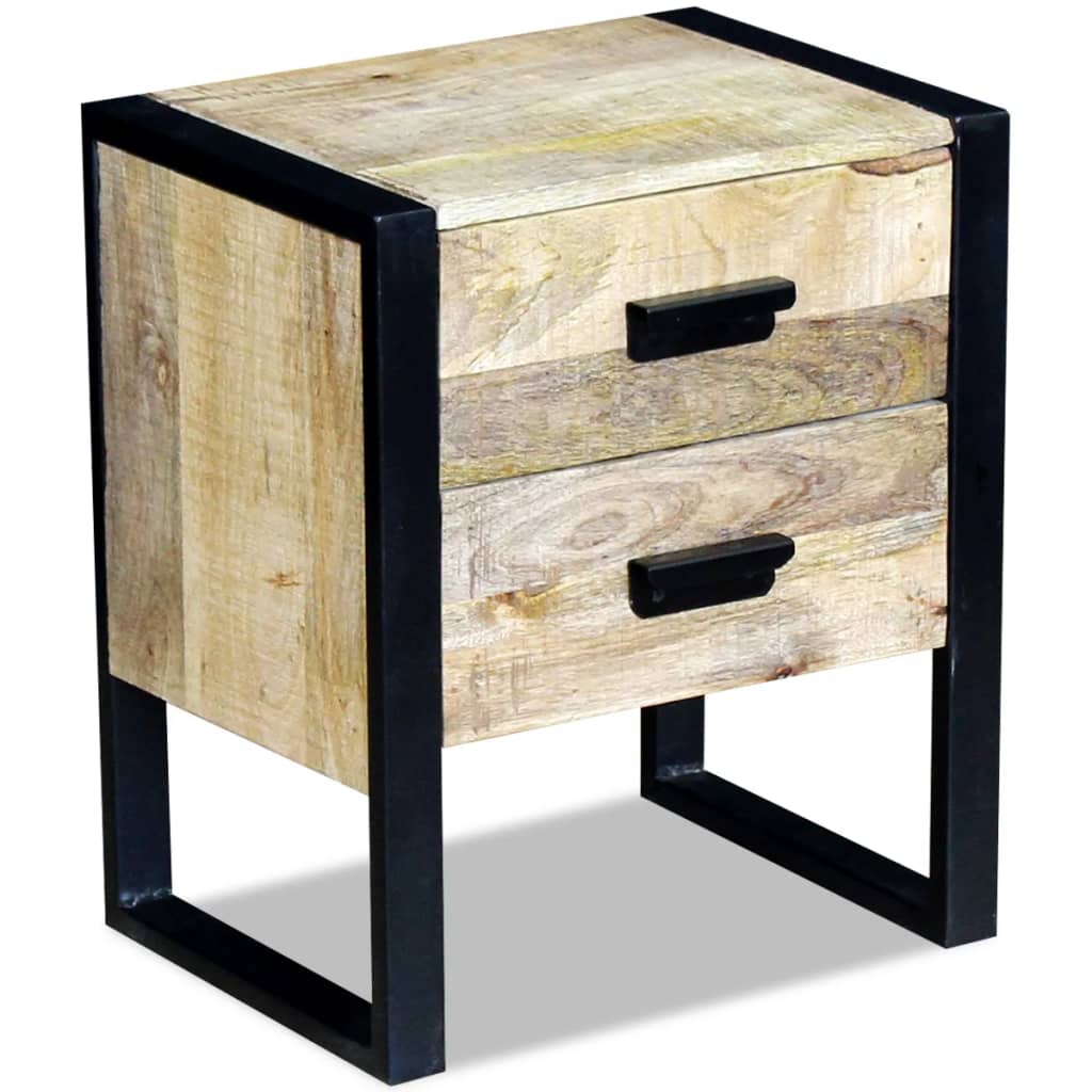 Sidobord Trä med 2 lådor massivt mangoträ 43x33x51 cm