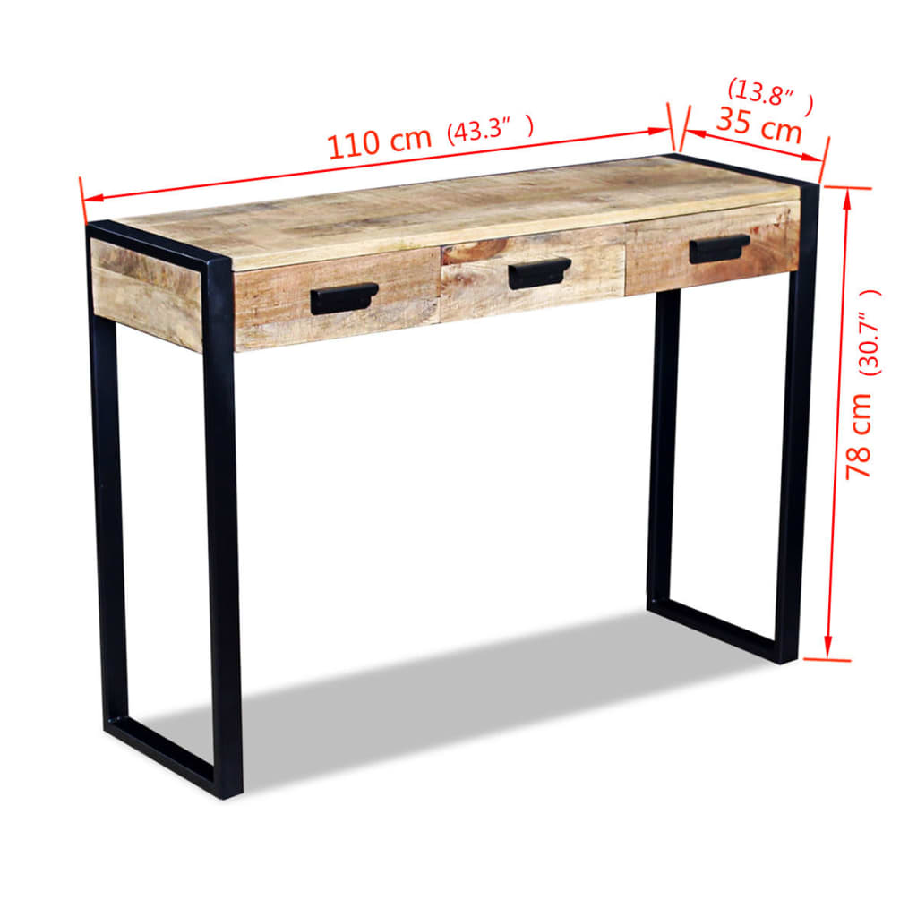 Avlastningsbord Konsollbord Trä med 3 lådor massivt mangoträ 110x35x78 cm