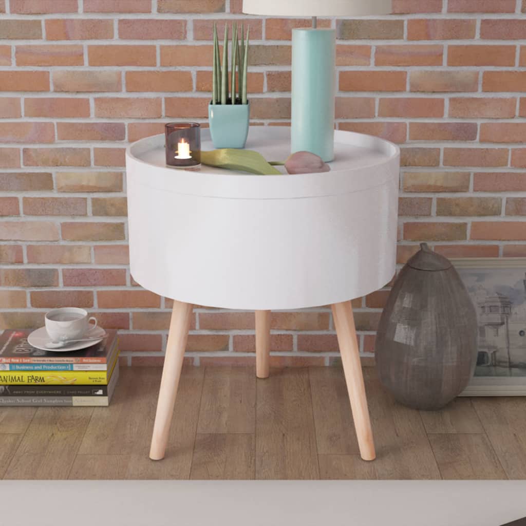 Sidobord med bricka rund 39,5x44,5 cm vit