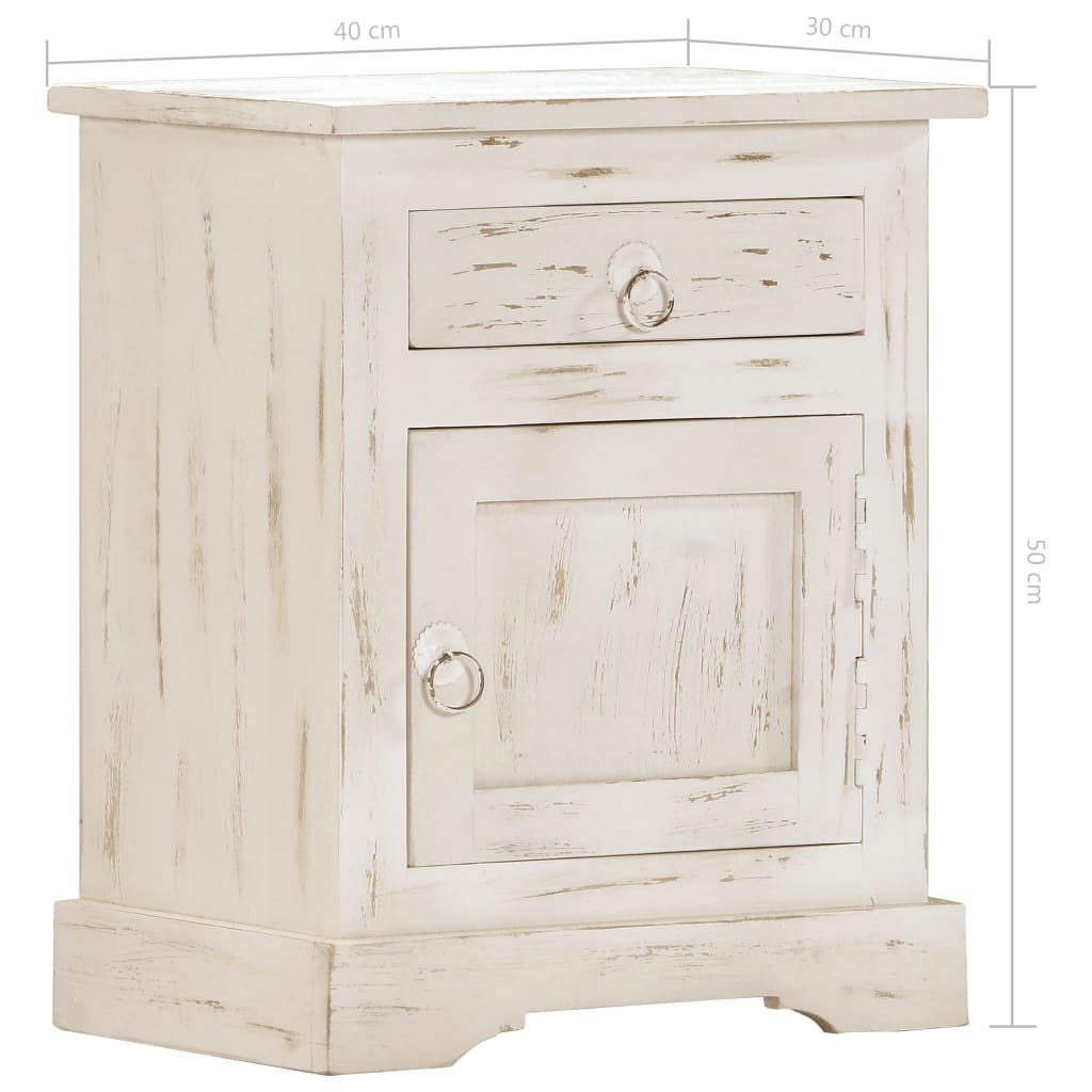 Sängbord vit 40x30x50 cm massivt mangoträ