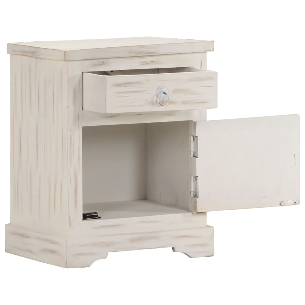 Sängbord vit 40x30x50 cm massivt mangoträ