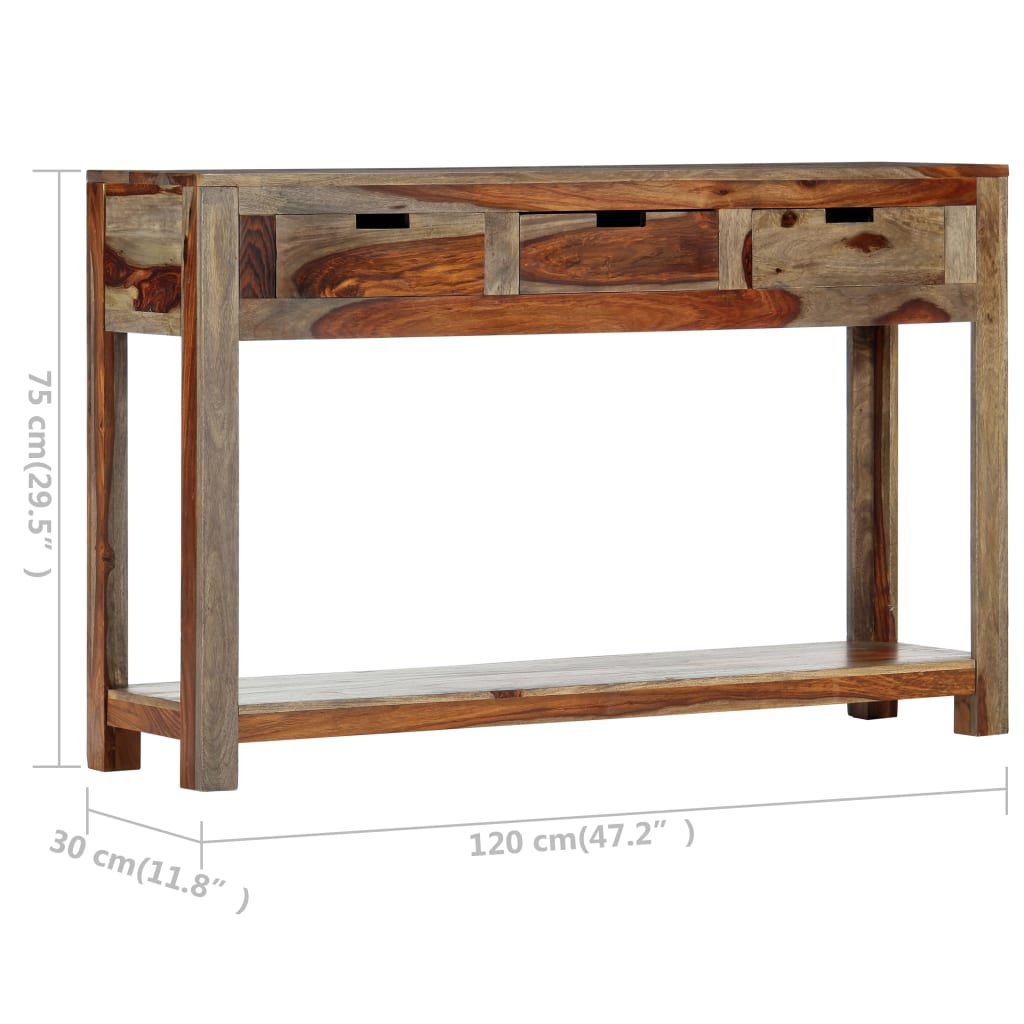 Avlastningsbord Konsollbord Trä med 3 lådor 120x30x75 cm massivt sheshamträ
