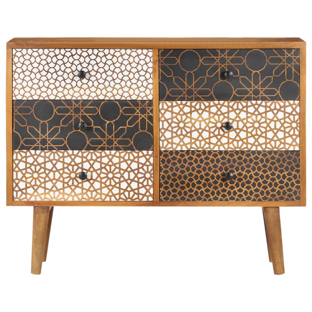 Skänk Trä med mönster 90x30x70 cm massivt mangoträ