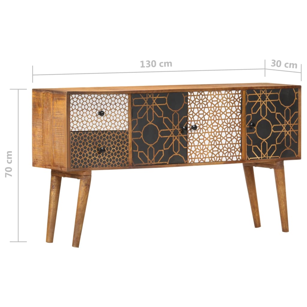 Skänk Trä med mönster 130x30x70 cm massivt mangoträ
