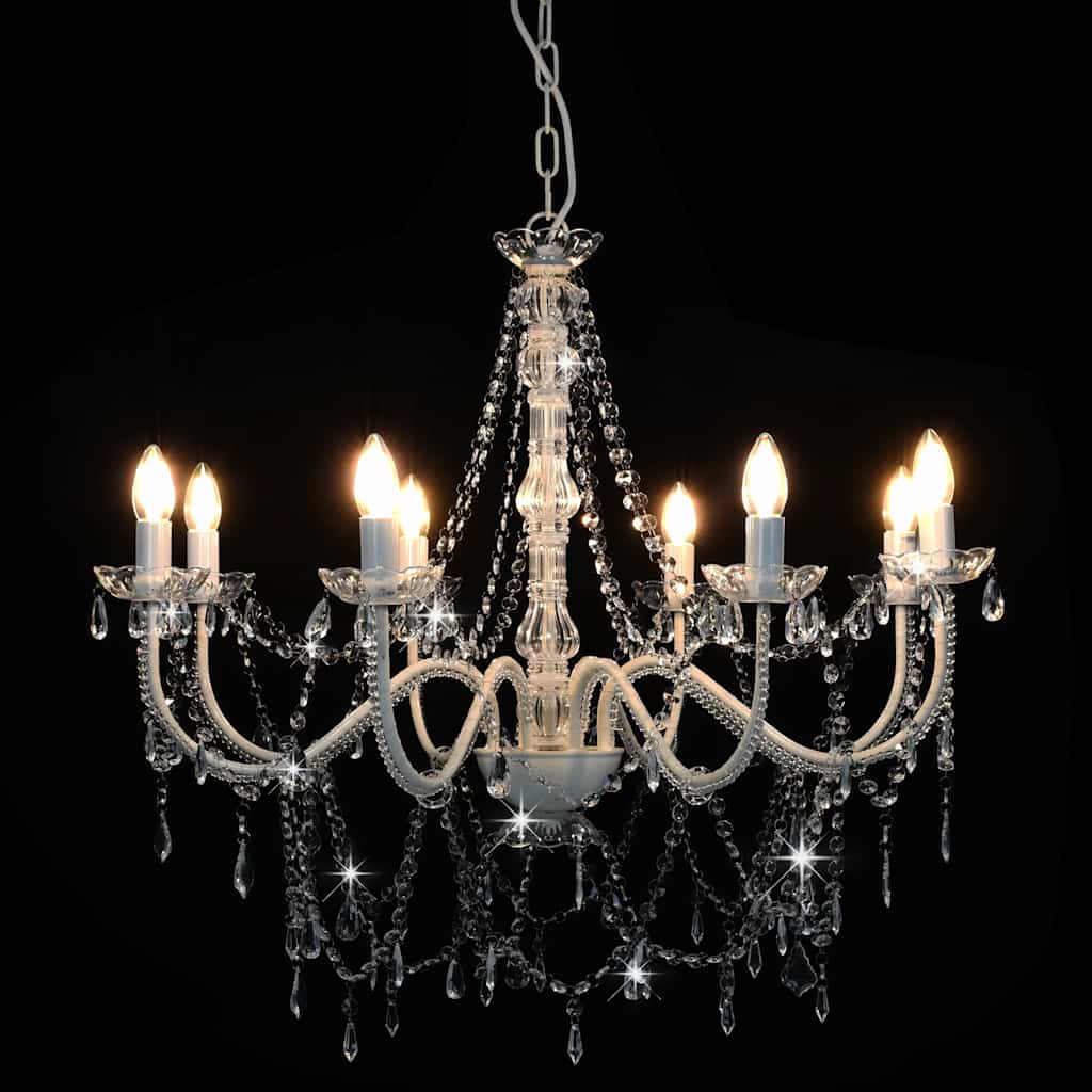 Taklampa Takkrona med pärlor Vit 8 x E14-glödlampor