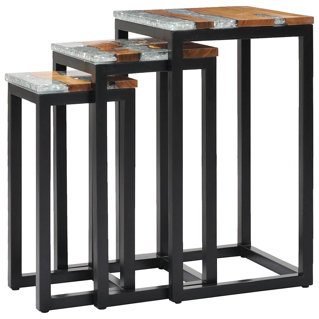 Sidobord Trä 3 st massiv teak och polyresin