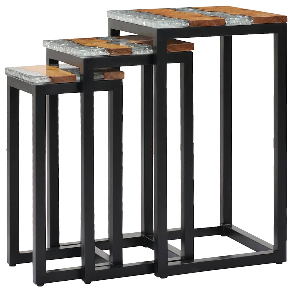 Sidobord Trä 3 st massiv teak och polyresin