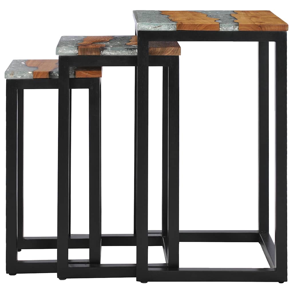 Sidobord Trä 3 st massiv teak och polyresin
