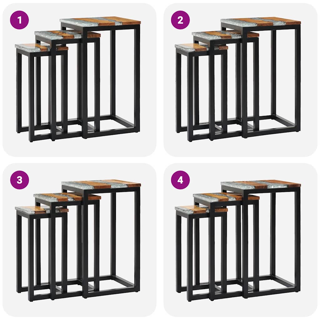 Sidobord Trä 3 st massiv teak och polyresin