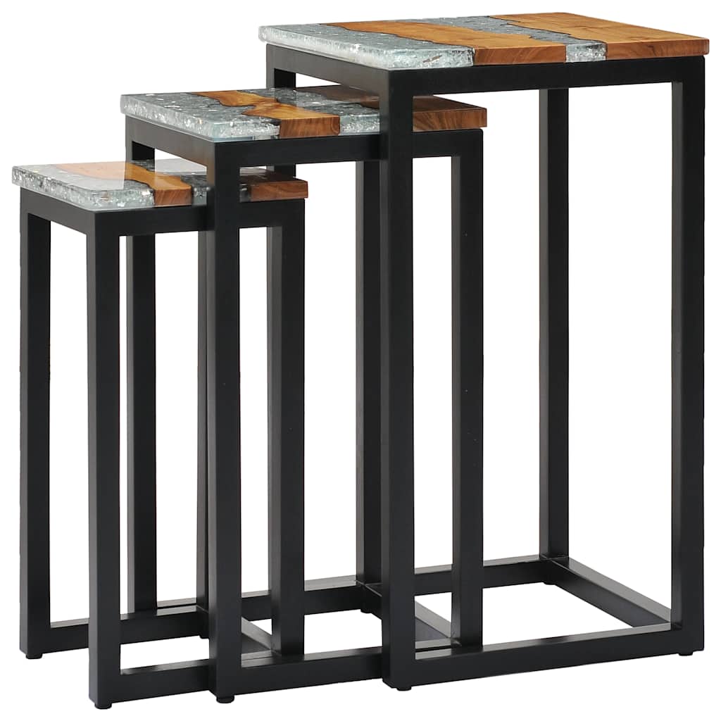 Sidobord Trä 3 st massiv teak och polyresin