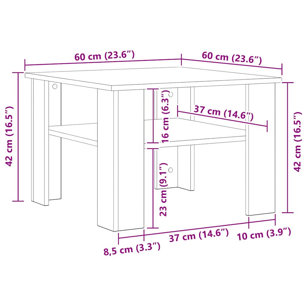 Soffbord Vit och Sonoma Ek 60x60x42 cm