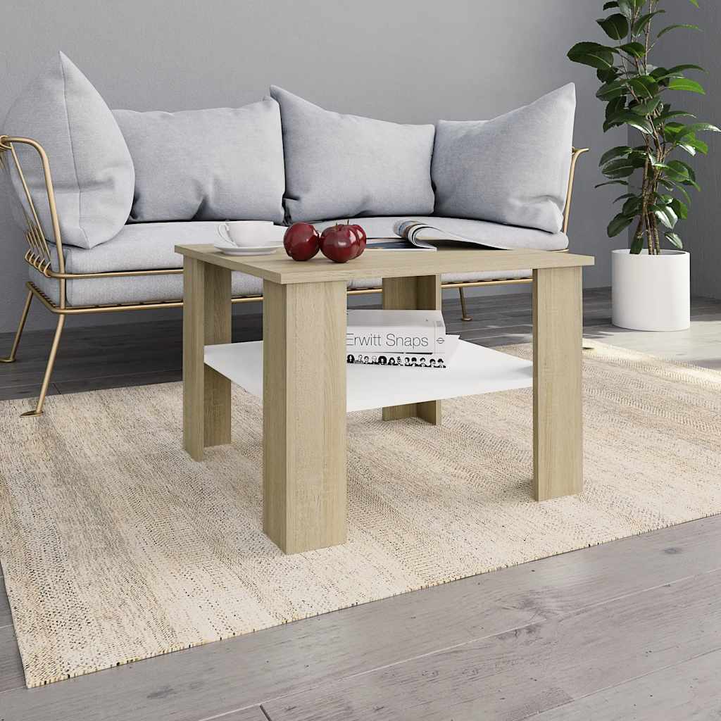 Soffbord Vit och Sonoma Ek 60x60x42 cm