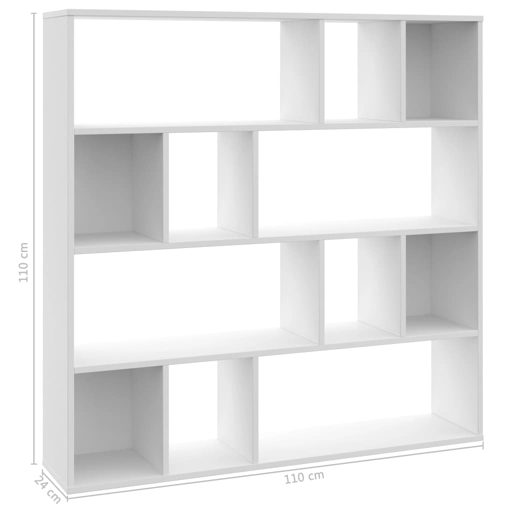 Rumsavdelare/bokhylla vit 110x24x110 cm konstruerat trä