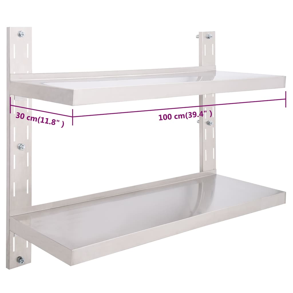 Vägghylla DIV. Svävande Flytande 2 plan rostfritt stål 100x30 cm