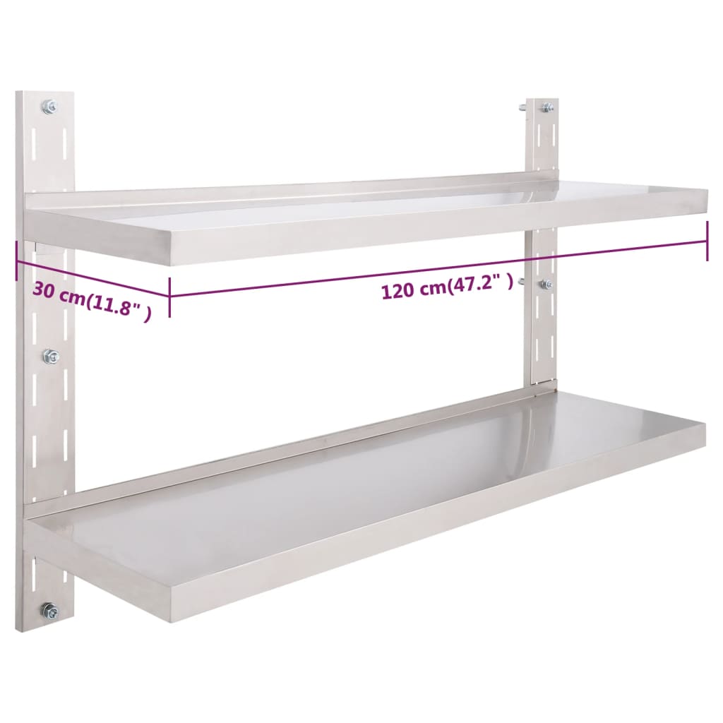 Vägghylla DIV. Svävande Flytande 2 plan rostfritt stål 120x30 cm