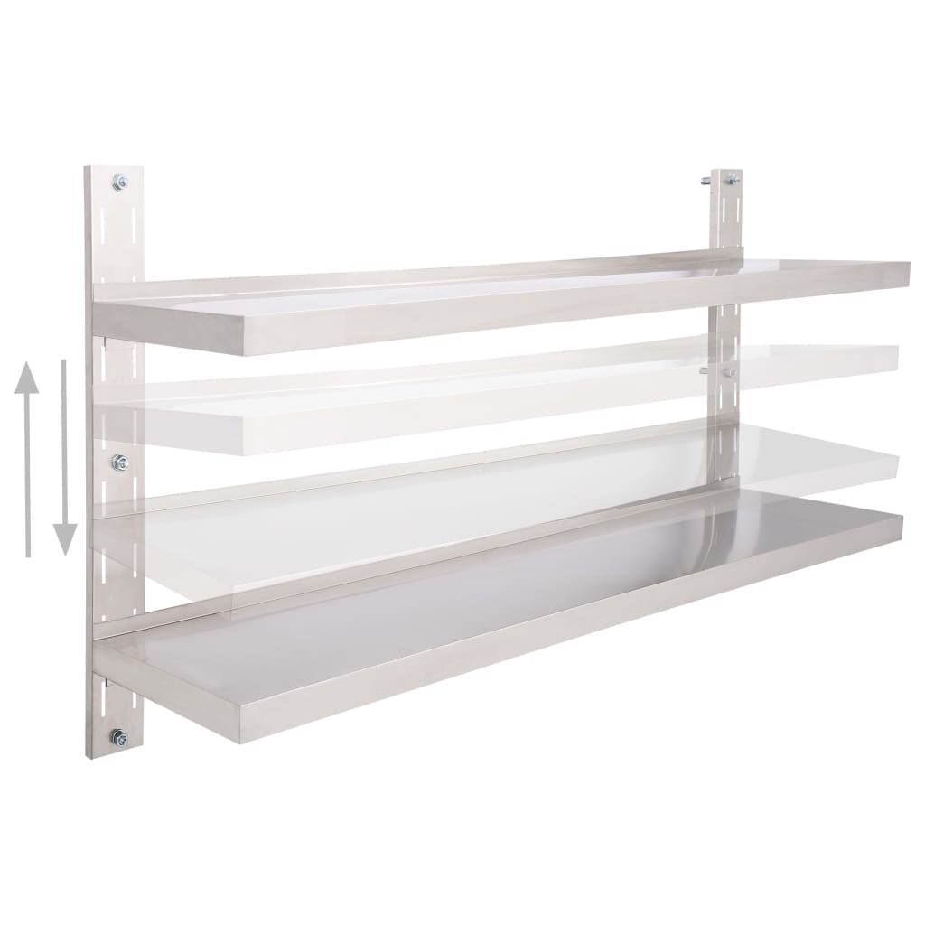 Vägghylla DIV. Svävande Flytande 2 plan rostfritt stål 150x30 cm
