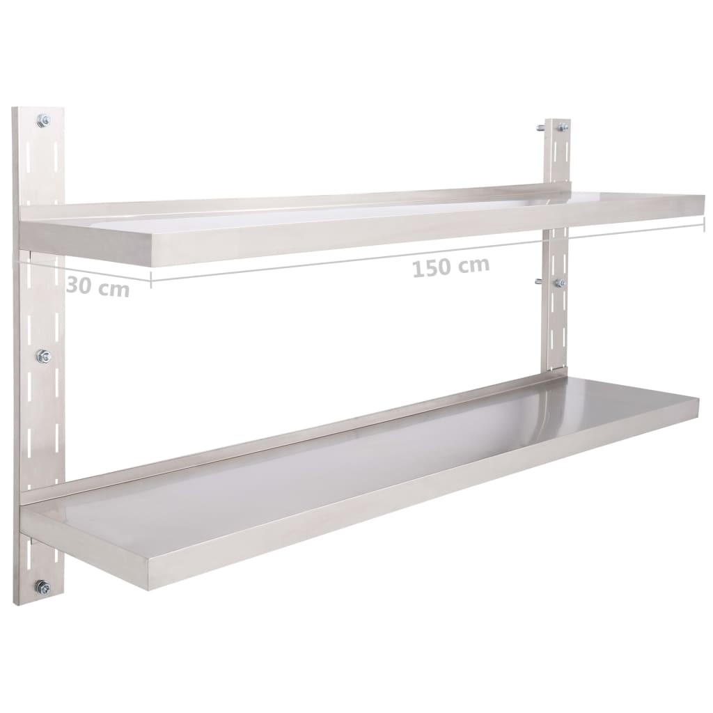 Vägghylla DIV. Svävande Flytande 2 plan rostfritt stål 150x30 cm