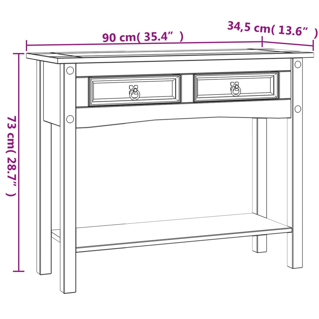 Avlastningsbord Konsollbord Vit mexikansk Coronastil furu 90x34,5x73 cm