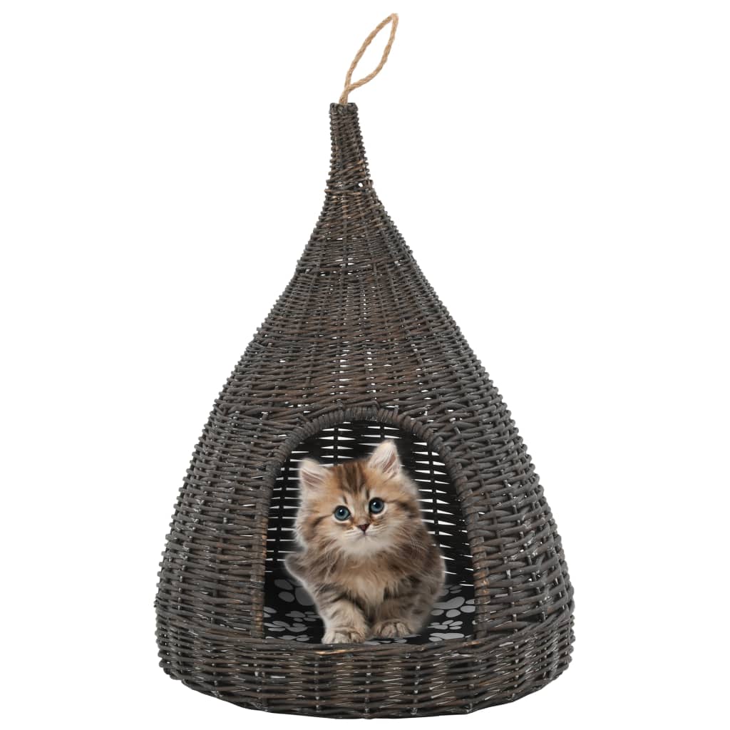 Kattmöbel Kattkoja med dyna Grå 40x60 cm naturlig pil tipi