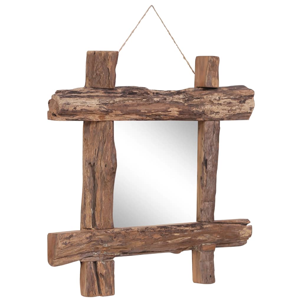 Väggspegel naturfärgad 50x50 cm återvunnen teak