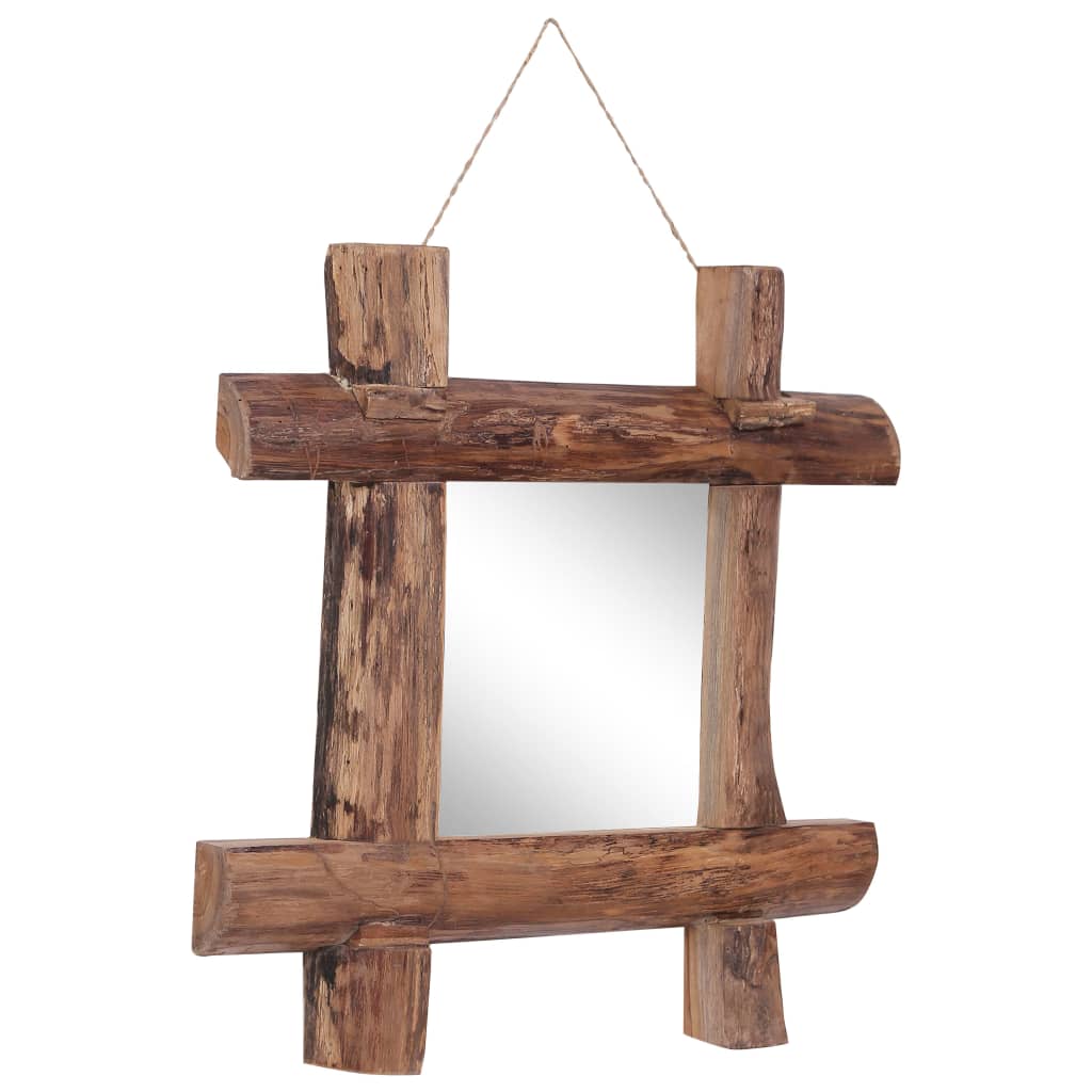 Väggspegel naturfärgad 50x50 cm återvunnen teak