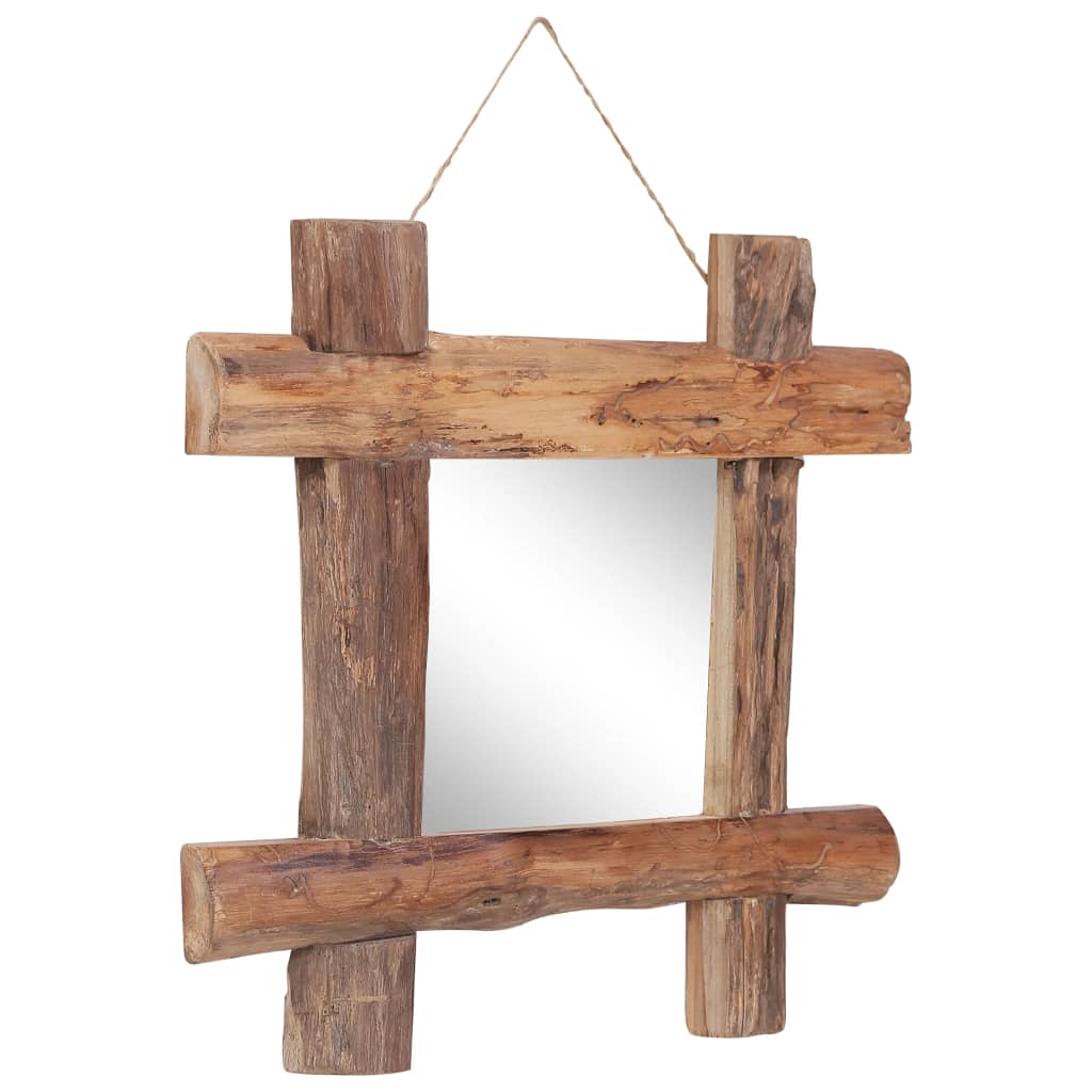 Väggspegel naturfärgad 50x50 cm återvunnen teak