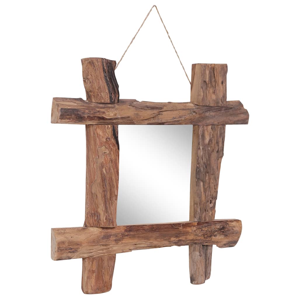 Väggspegel naturfärgad 50x50 cm återvunnen teak