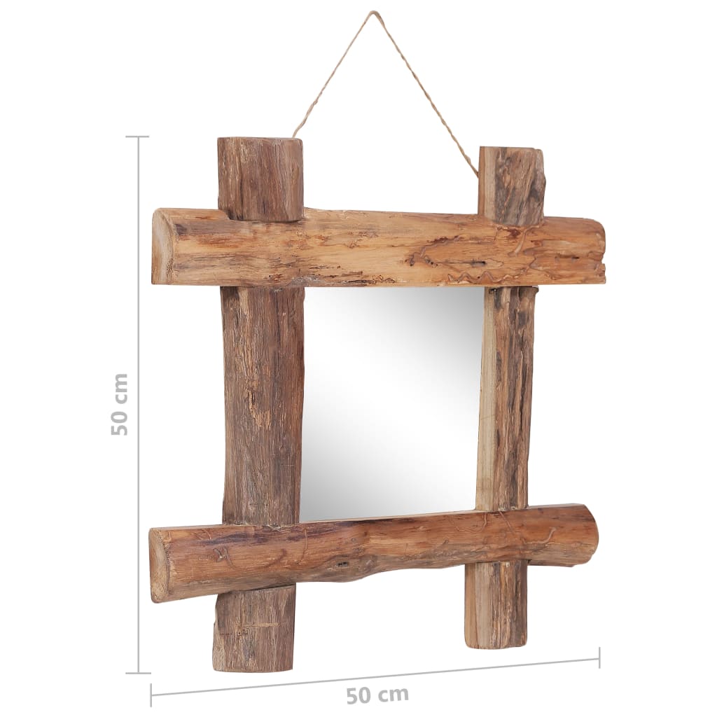 Väggspegel naturfärgad 50x50 cm återvunnen teak