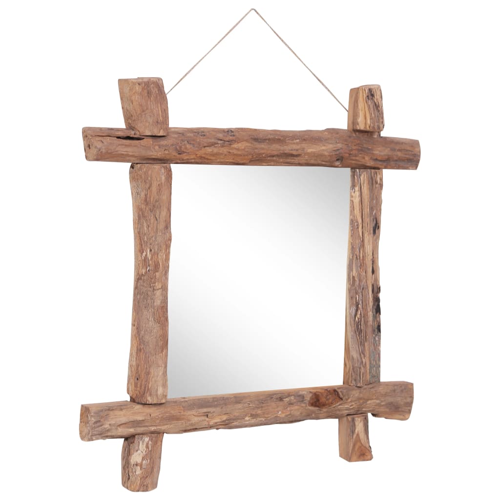 Väggspegel naturfärgad 70x70 cm återvunnen teak