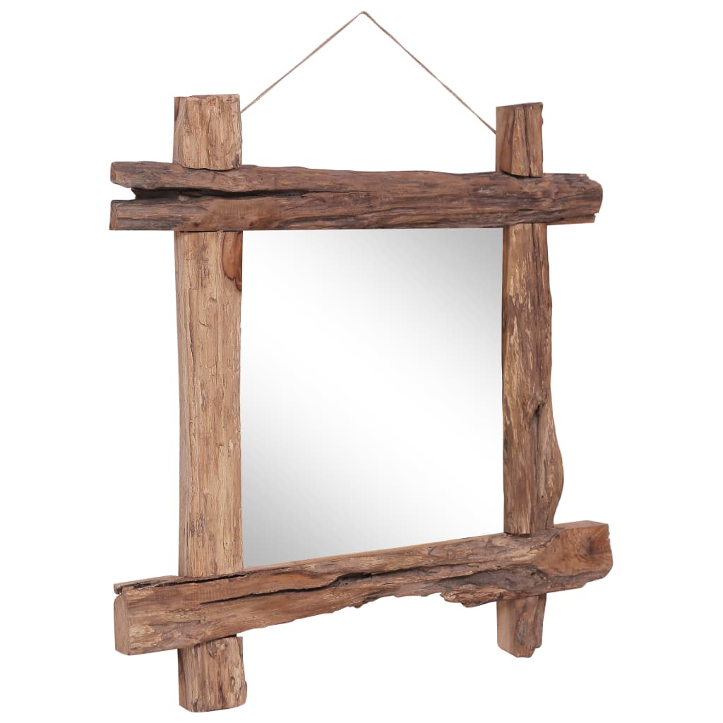 Väggspegel naturfärgad 70x70 cm återvunnen teak