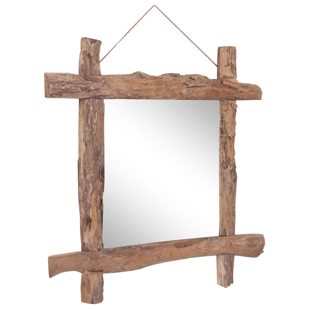 Väggspegel naturfärgad 70x70 cm återvunnen teak