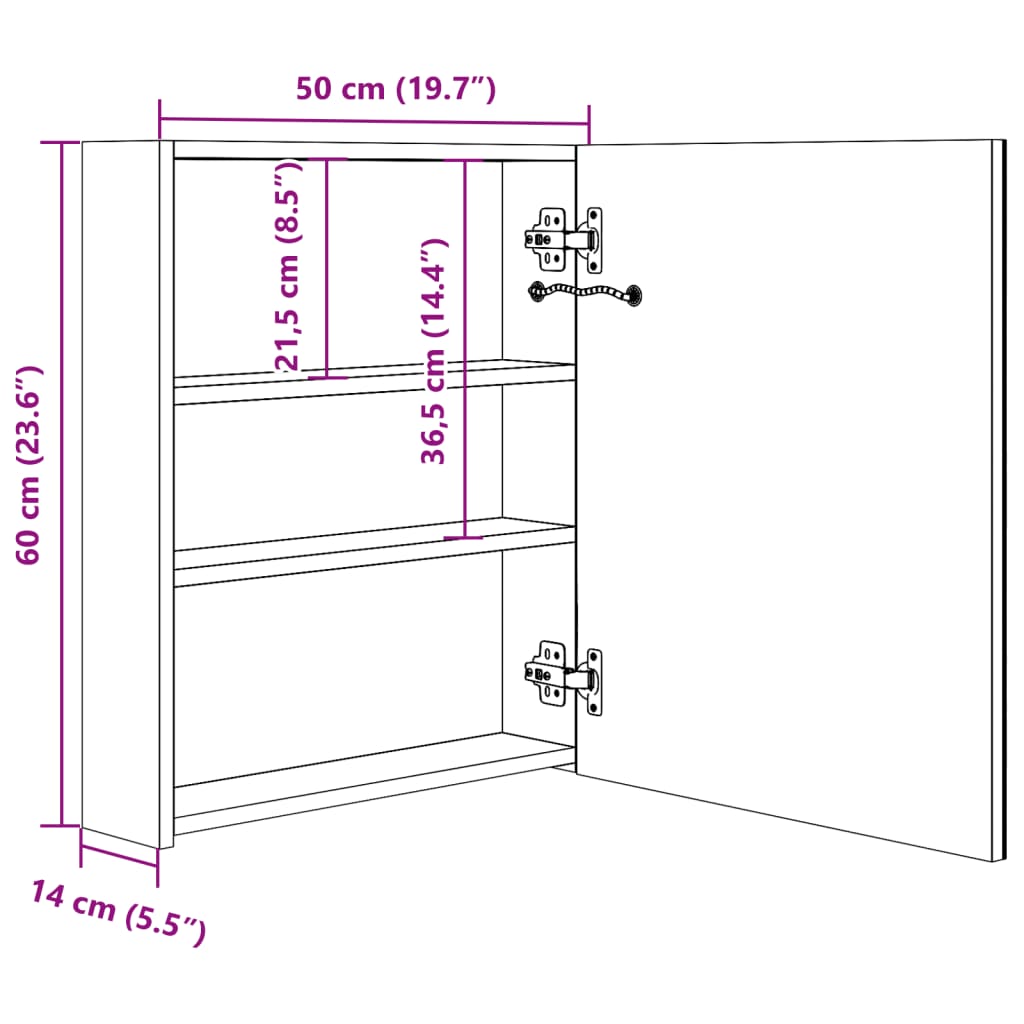 Badrumsspegel Spegelskåp LED 50x13,5x60 cm
