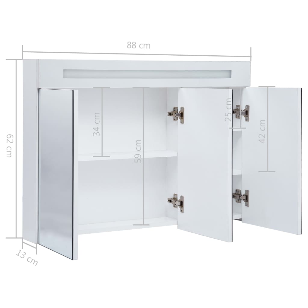 Badrumsskåp med spegel LED 88x13x62 cm