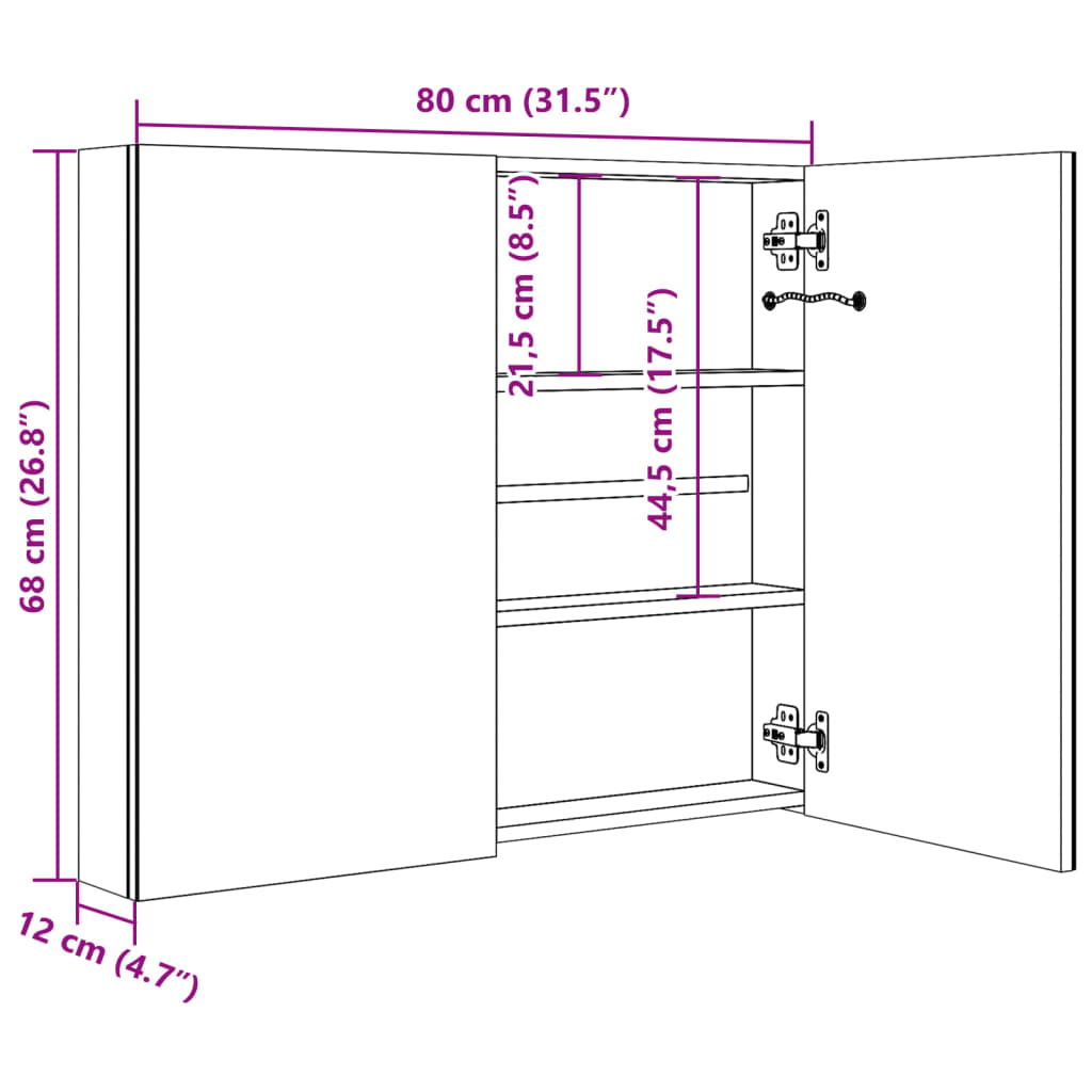 Badrumsspegel Spegelskåp LED 80x12,2x68 cm