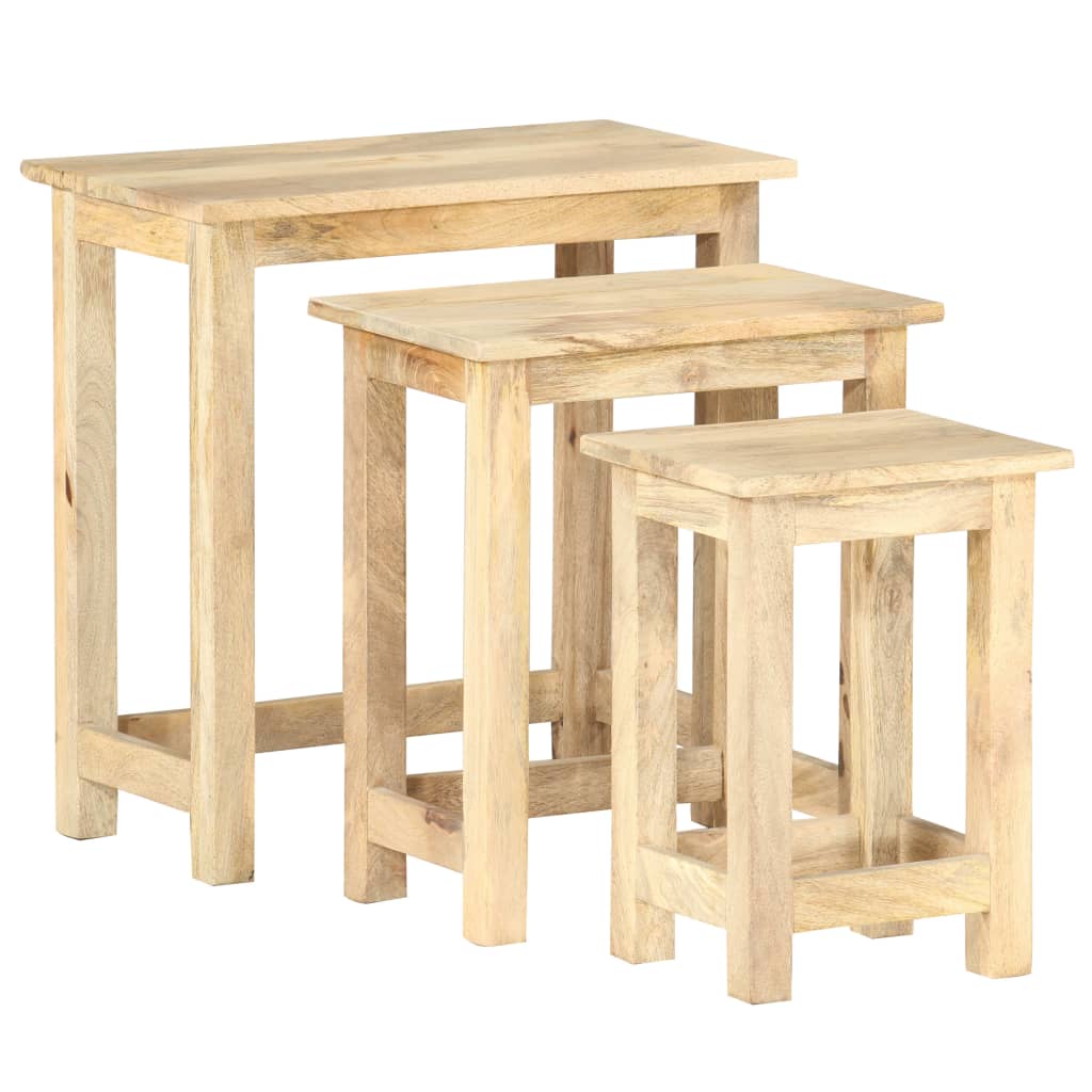 Sidobord Trä 3 st massivt mangoträ