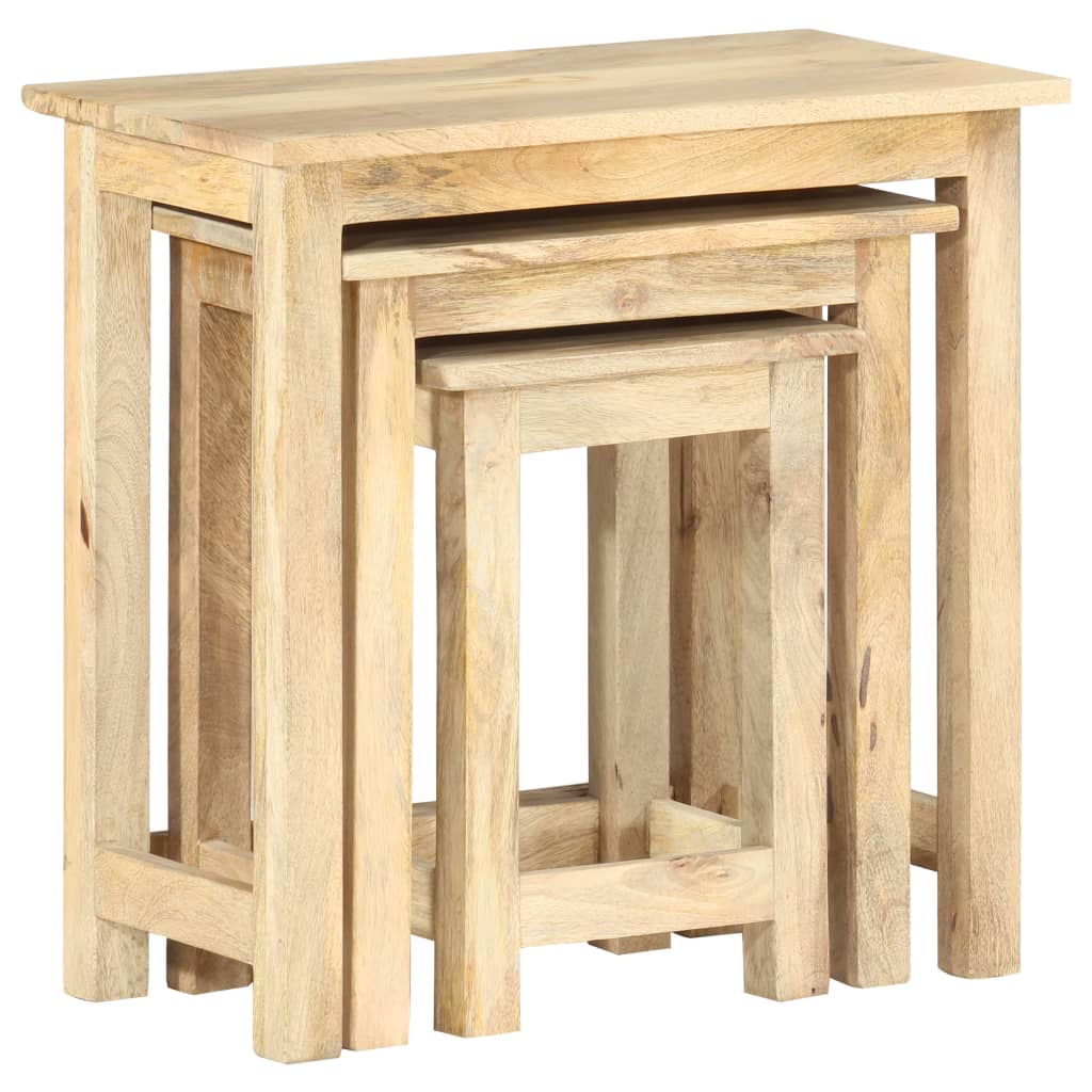 Sidobord Trä 3 st massivt mangoträ