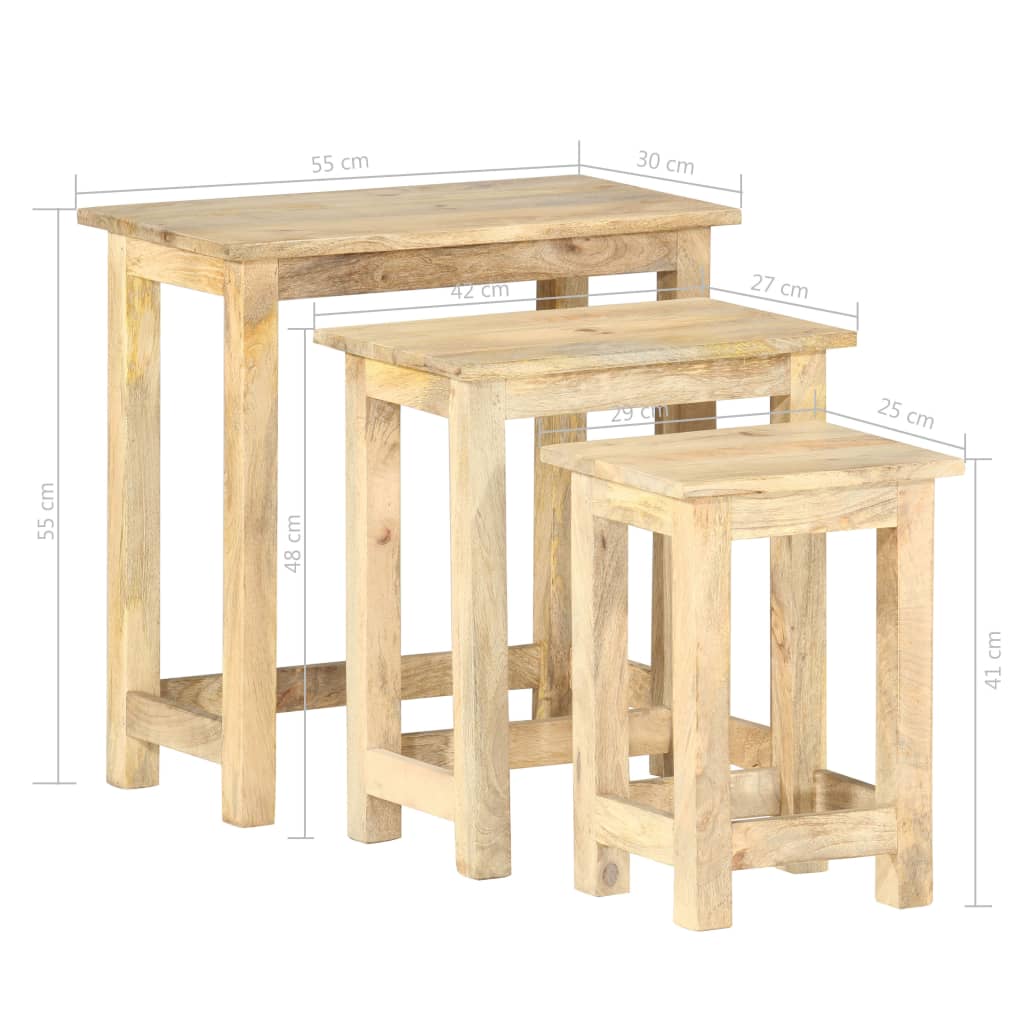 Sidobord Trä 3 st massivt mangoträ