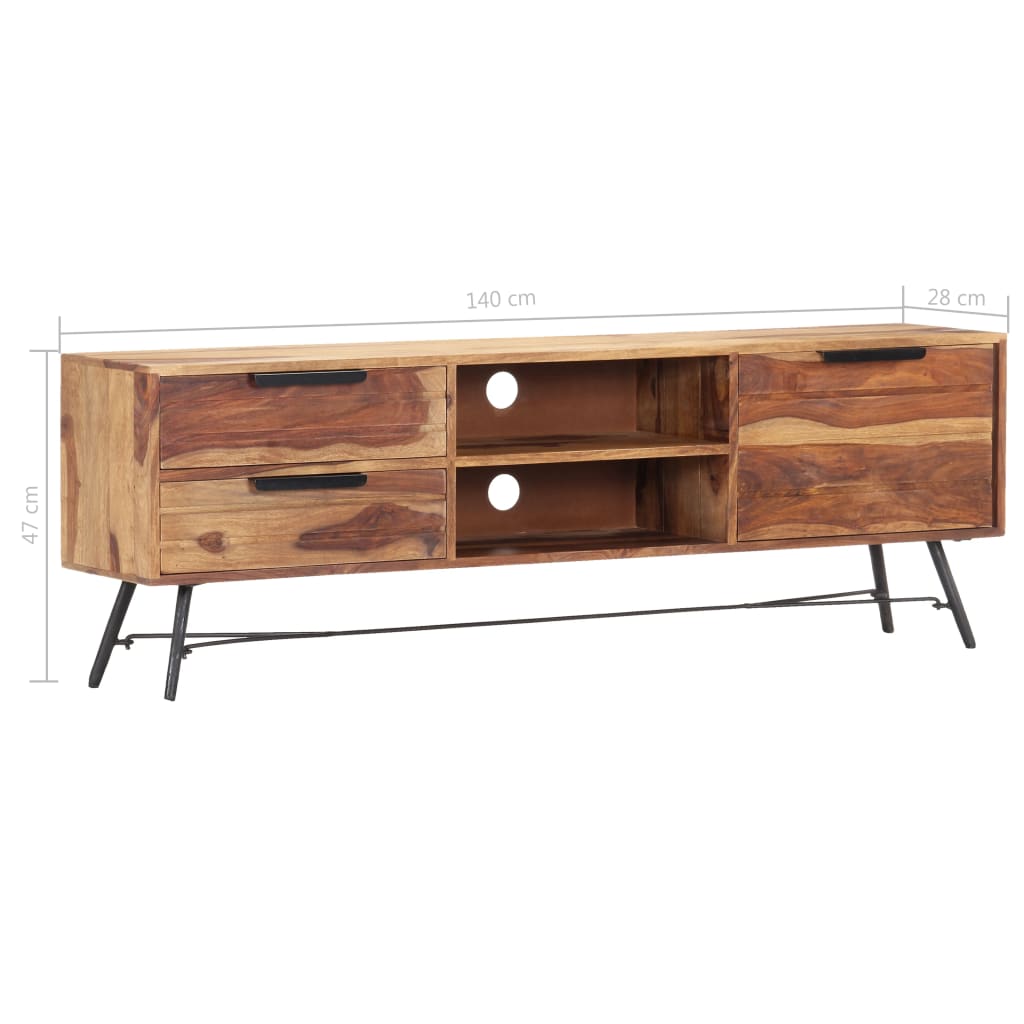 TV-bänk 140x28x47 cm massivt sheshamträ