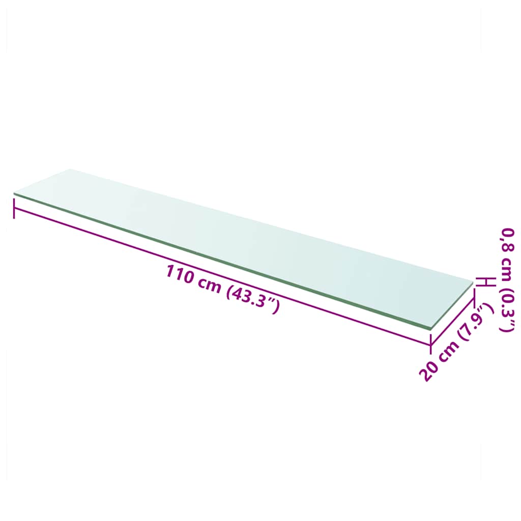 Hyllplan 2 st glas genomskinlig 110x20 cm