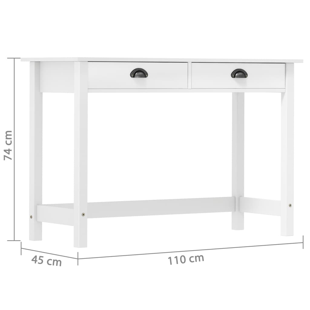 Avlastningsbord Konsollbord Vit Trä Hill med 2 lådor 110x45x74 cm massiv furu