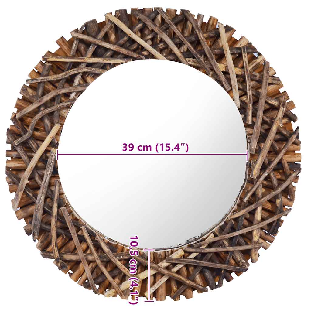Väggspegel rund 60 cm teak