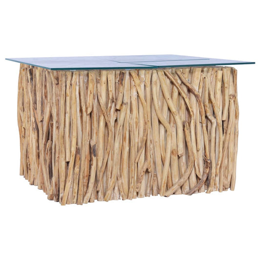 Soffbord Trä med glasskiva 66x66x40 cm massiv teak