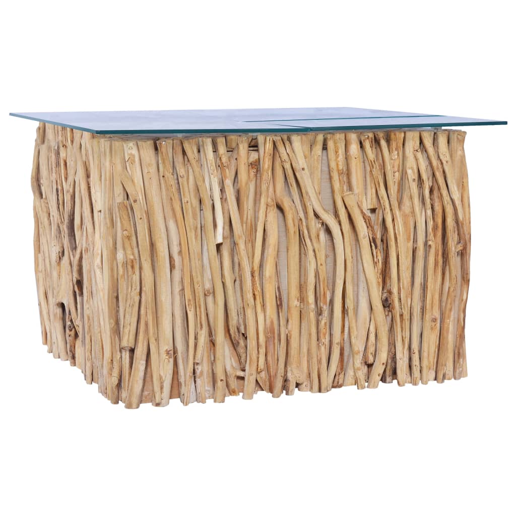 Soffbord Trä med glasskiva 66x66x40 cm massiv teak