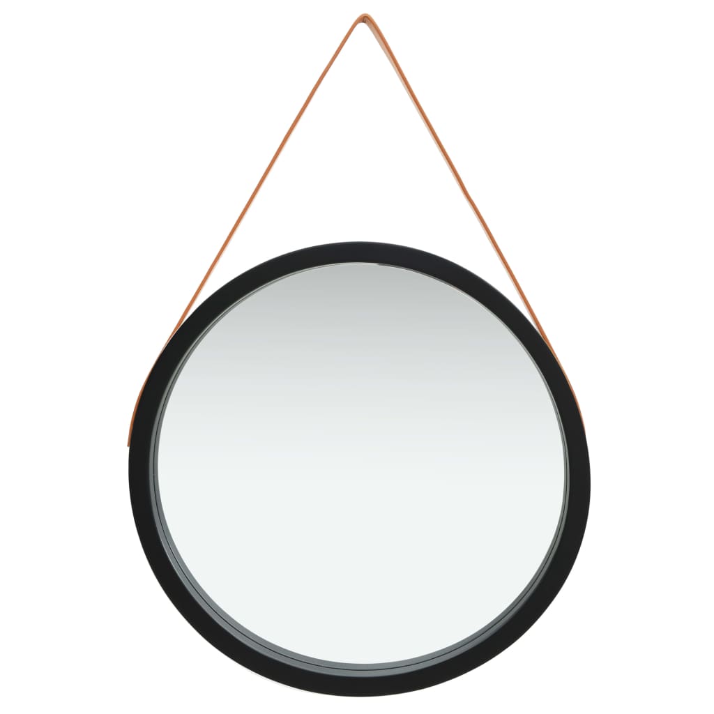 Väggspegel med rem 60 cm svart