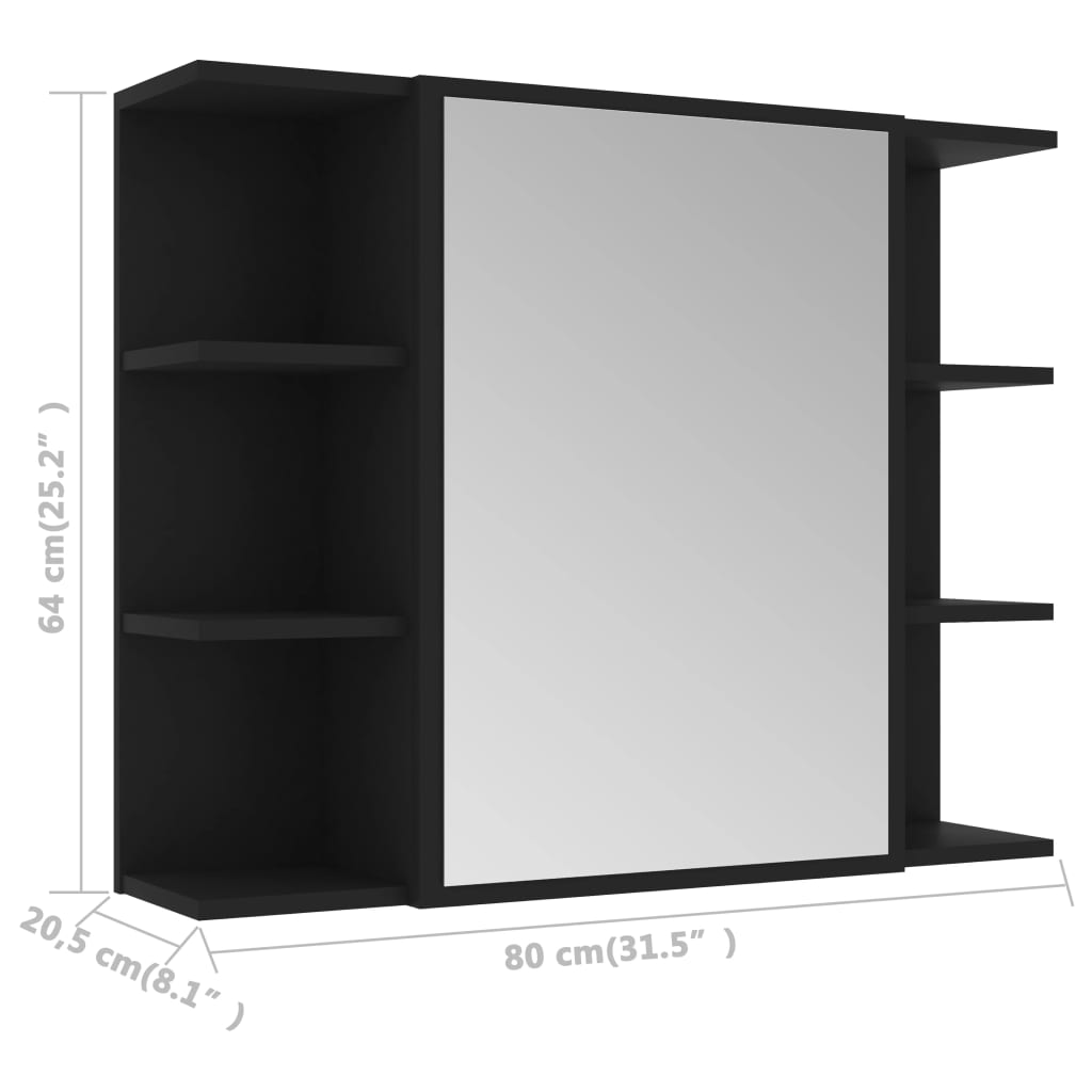 Badrumsspegel Spegelskåp Svart 80x20,5x64 cm