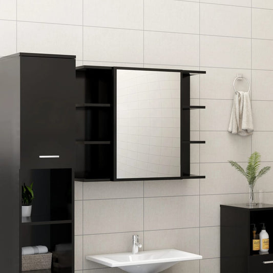 Badrumsspegel Spegelskåp Svart 80x20,5x64 cm