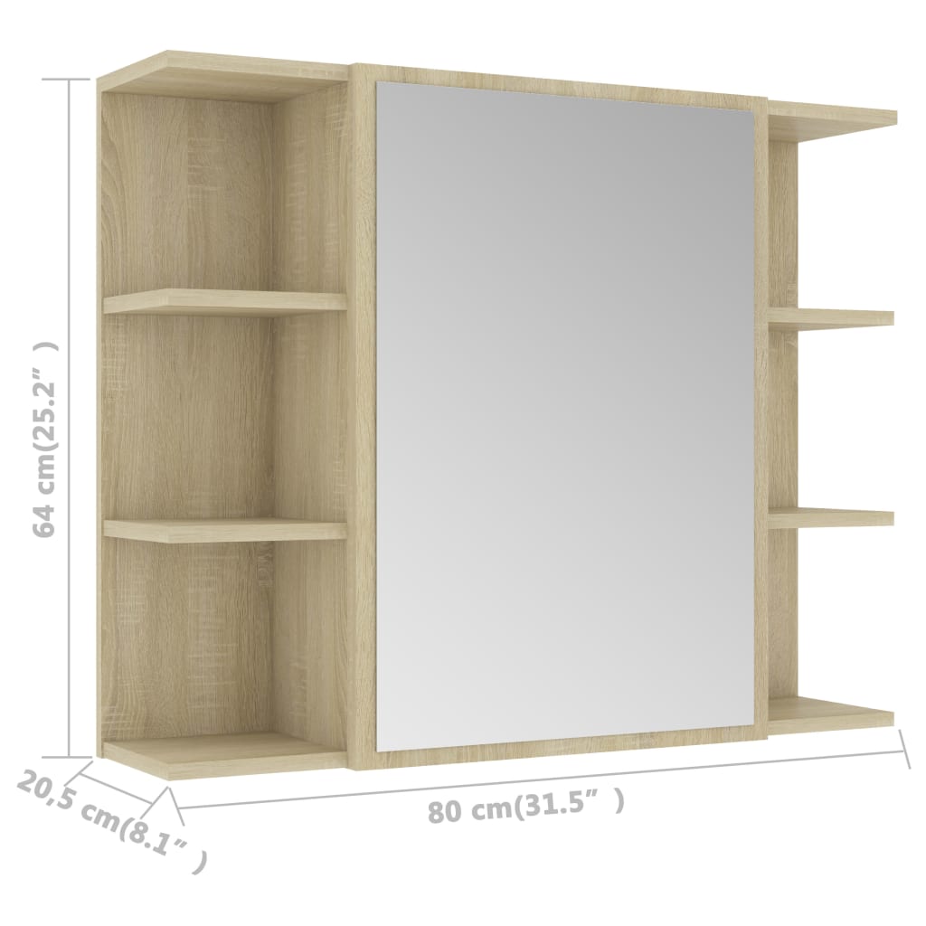 Badrumsspegel Spegelskåp Sonoma Ek 80x20,5x64 cm